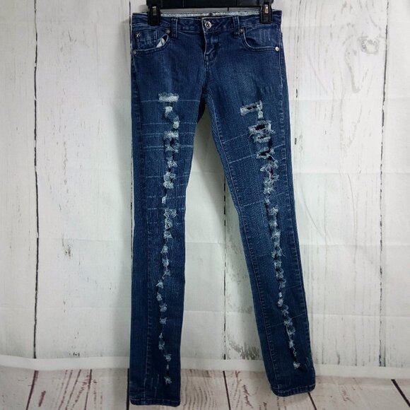 Zana Di Distressed Destroyed Skinny Blue Jeans - Picture 1 of 8
